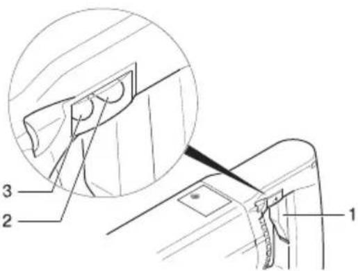 Technical diagram showing a mechanical component with numbered parts and an inset magnified view highlighting a specific feature.