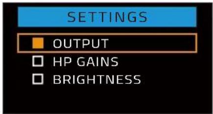 SETTINGS OUTPUT HP GAINS BRIGHTNESS