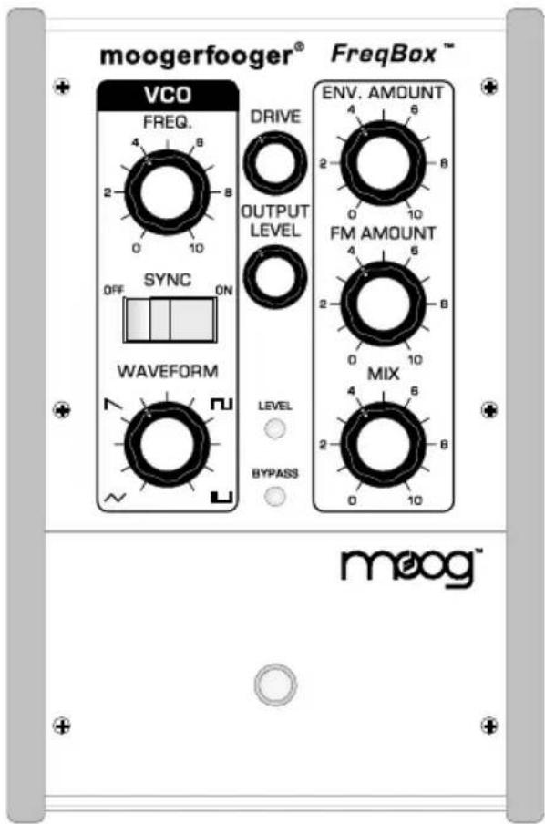 moogerfooger® FreqBox™ VCO FREQ. DRIVE OUTPUT LEVEL SYNC OFF ON WAVEFORM LEVEL BYPASS ENV. AMOUNT FM AMOUNT MIX moog™