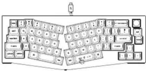 Diagram of a keyboard layout with labeled keys and a small icon at the top
