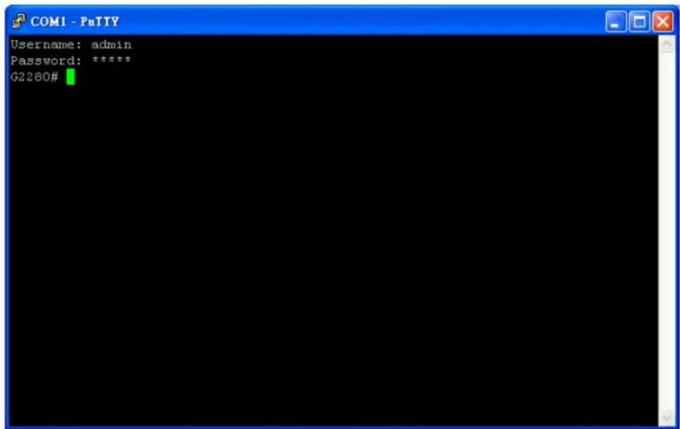 COM1 - PuTTY Username: admin Password: ***** G2280#