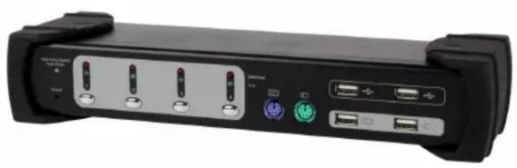 Black electronic device rear panel with ports and indicator lights (no visible text or symbols)