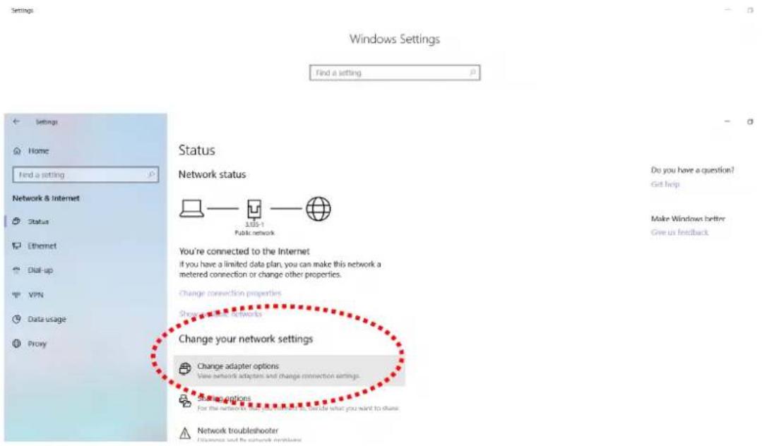 Settings Windows Settings Find a setting Status Network status You're connected to the Internet If you have a limited data plan, you can make this network a metered connection or change other properties. Change connection properties Show any other networks Change your network settings Change adapter options View network adapters and change connection settings. Share options For the network is that you want to share what you want to share. Network troubleshooter Do you have a question? Get help. Make Windows better Give us feedback.