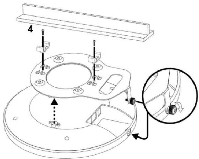 Technical diagram of a mechanical assembly with labeled parts and an inset showing a close-up of a component with a wheel and adjustment mechanism.