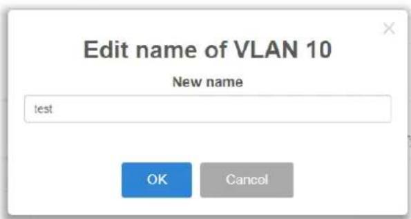 Edit name of VLAN 10 New name test OK Cancel