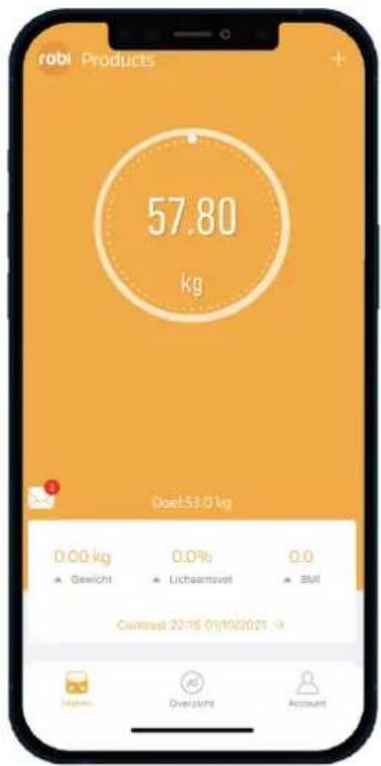 robi Products 57.80 kg Doel:53,0 kg 0,00 kg 0,0% Gewicht Uchaatsvet 0,0 BMI Covraste: 22:16 01/10/2021 → Mitaris Overalls Account