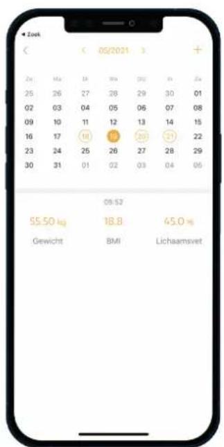 Zoark ( 05/2021 ) Zn Ma 18 Mo 20 N Zn 25 26 27 28 29 30 01 02 03 04 05 06 07 08 09 10 11 12 13 14 15 16 17 18 19 20 21 22 23 24 25 26 27 28 29 30 31 01 02 03 04 05 09:52 55.50 kg 18.8 45.0 kg Gewicht BMI Lichaamsvet