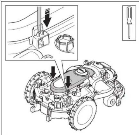 Technical diagram showing mechanical assembly with labeled parts and directional arrows indicating assembly steps