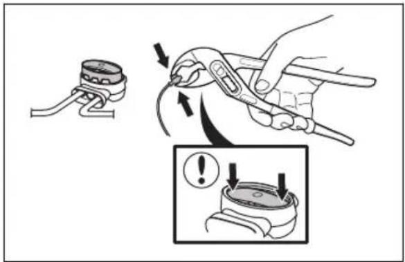 Diagram illustrating a manual tool application with a magnified view showing action sequence and warning symbols