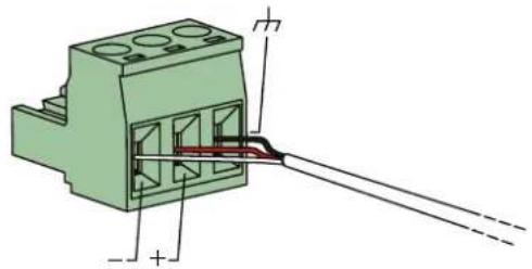 Technical diagram of a green electrical connector with labeled terminals and internal structure