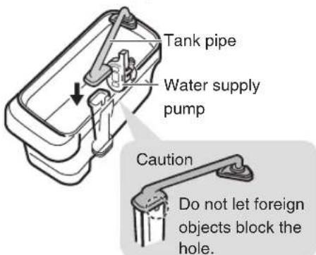 Tank pipe Water supply pump Caution Do not let foreign objects block the hole.