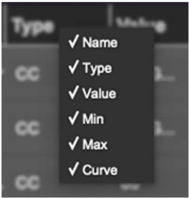 ✓ Name ✓ Type ✓ Value ✓ Min ✓ Max ✓ Curve