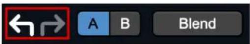 User interface control panel showing a left-right arrow icon with A and B buttons, labeled 'Blend' button
