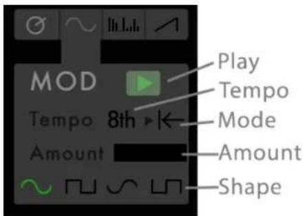 MOD Tempo 8th ▶← Amount Play Tempo Mode Amount Shape