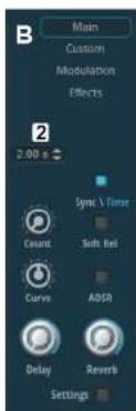 B Main Custom Modulation Effects 2.00 s Sync / Time Count Soft Rel Curve ADSR Delay Resemb Settings