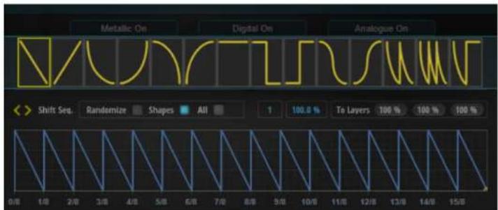 Metallic On Digital On Analogue On Shift Seq. Randomize Shapes All 1 100.0 % To Layers 100 % 100 % 8/8 1/8 2/8 3/8 4/8 5/8 6/8 7/8 8/8 9/8 10/8 11/8 12/8 13/8 14/8 15/8
