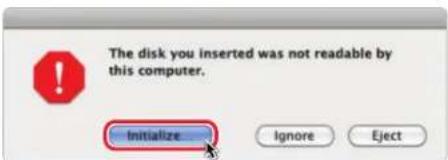 The disk you inserted was not readable by this computer. Initialize Ignore Eject