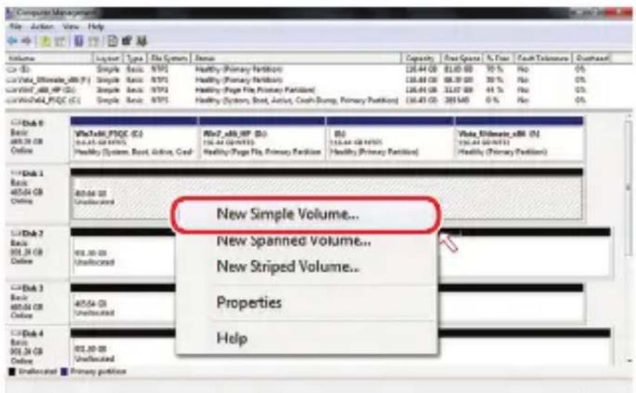 Computer Management File Action View Help Volume Type File System Status Capacity Free Spces % Time Fast Timoams Outlook C:\Data\Basic\A01.34 GB Online Simple Basic NTFS Healthy (Primary Partition) 128.44 GB 81.65 GB 75% No OS Single Basic NTFS Healthy (Primary Partition) 128.44 GB 68.39 GB 39% No OS Single Basic NTFS Healthy (Page File Primary Partition) 128.44 GB 31.07 GB 44% No OS Single Basic NTFS Healthy (System, Board, Active, Crash-Bump, Primary Partition) (36.43 GB 385 MB 0% No OS C:\Data 0 Basic A01.34 GB Online Wls3all_FI00C (C:) 106.45-68 NTFS Healthy (System, Board, Active, Conf) Wls7_aB0_HP (D:) 106.44 GNNTFS Healthy (Page File, Primary Partition) ISO TENL44 GB NTFS Healthy (Primary Partition) Wlsa_Dilmena_ABB (E:) TENL44 GB NTFS Healthy (Primary Partition) New Simple Volume... New Spanned Volume... New Striped Volume... Properties Help