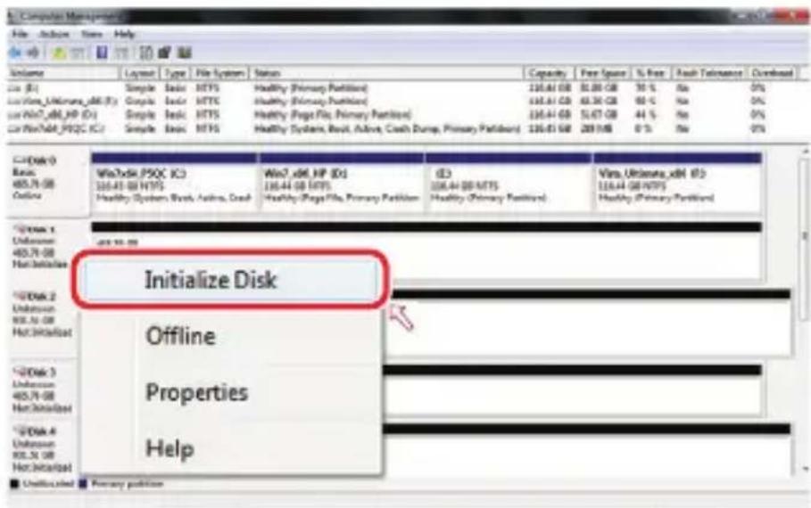 Computer Management File Access Store Help Name Layout Type File System Status Capacity Fee Square % Fee Load Termination Download Win7.xdf, HP ID1 136.44 GB 51.08 GB 30% No 0% Win7.xdf, HP ID2 136.44 GB 49.38 GB 60% No 0% Win7.xdf, HP ID3 136.44 GB 51.47 GB 44% No 0% Win7.xdf, HP ID4 136.44 GB 28.14 GB 0% No 0% Win7.xdf, HP ID5 136.44 GB 136.44 GB/NTS Healthy (Primary Partition) Vina Ultimate_xdf ID3 Initialize Disk Offline Properties Help