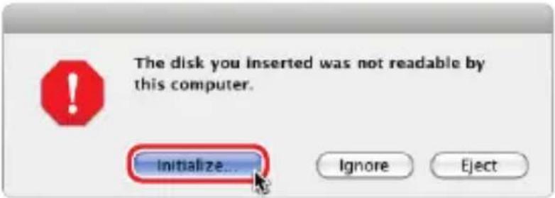 The disk you inserted was not readable by this computer. Initialize... Ignore Eject