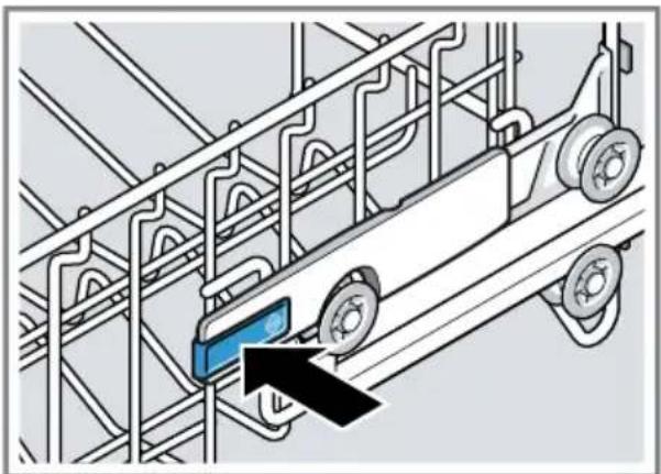 Diagram of a car chassis with a blue control panel and black arrow pointing to it (no text or symbols present).