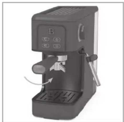 Exterior view of a modern espresso machine with control panel and lever mechanism (no text or symbols visible)