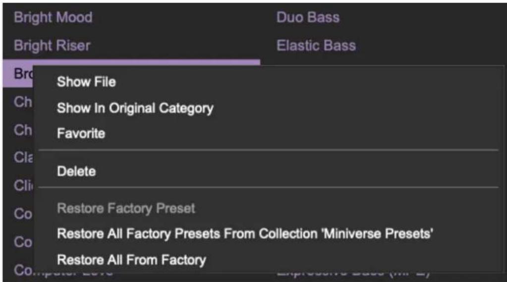 Bright Mood Bright Riser Show File Show In Original Category Favorite Delete Restore Factory Preset Restore All Factory Presets From Collection 'Miniverse Presets' Restore All From Factory Duo Bass Elastic Bass