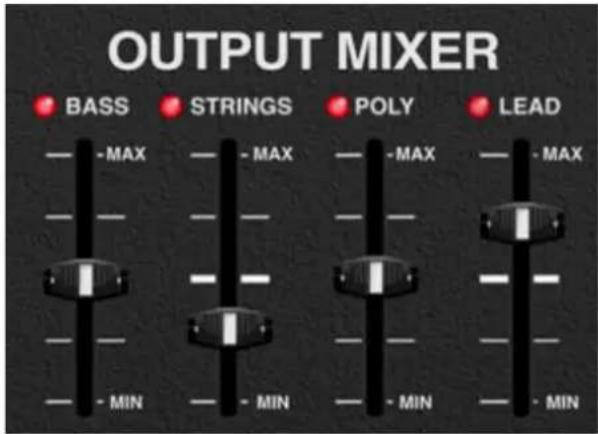 OUTPUT MIXER BASS STRINGS POLY LEAD - MAX - MAX - MAX - MAX - MIN - MIN - MIN