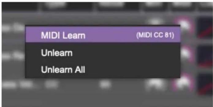 MIDI Learn (MIDI CC 81) Unlearn Unlearn All