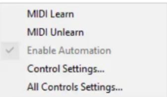 MIDI Learn MIDI Unlearn ✓ Enable Automation Control Settings... All Controls Settings...