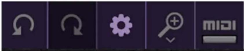 Vertical toolbar with five icons: refresh, gear, zoom, and MIDI