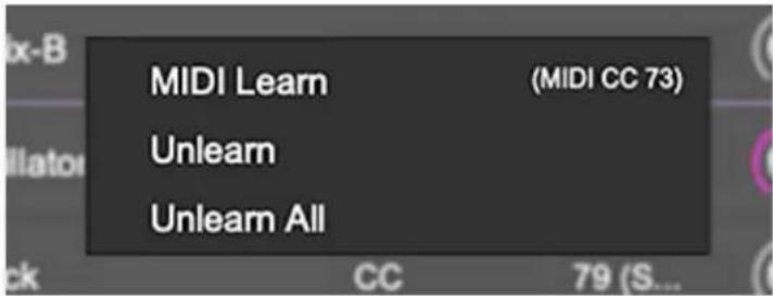 MIDI Learn Unlearn Unlearn All (MIDI CC 73) CC 79 (S...)