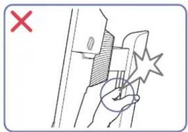 Diagram showing a hand holding a tool with a starburst effect, marked with a red X and arrow