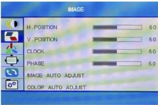 IMAGE H . POSITION 50 V . POSITION 50 CLOCK 50 PHASE 50 IMAGE AUTO ADJUST COLOR AUTO ADJUST