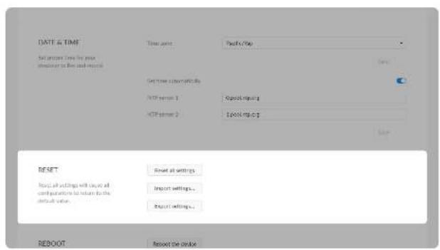DATE & TIME Set project Time for your controller to the end record Time axis: PacificUp Set time commands: NPT server 1: SpecificUping NPT server 2: I/O/OP-03 RESET Reset all settings Import settings... Export settings... REBOOT Reset the code