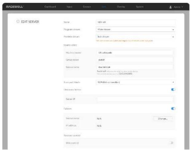 MAGEHELL® Dashboard Input Enter Use Overlay System Edit SERVER Name NEX-4X Program description Main stream Program description Sub streams Source type Machine server US or brocade Group server pubk Server name Mac OS port Host file: C:\2013\00883 Transported Media TCP/IP (accessed) Delivery Server IP Status: Service name: N/A Access... Networks: N/A Receiver control Web control
