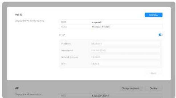 WiFi Display the WiFi information SIDS status Status Medium (44 GHz) CH ICP P address 10.18.5.44 Vertical span 253.2%±2.7% Network Linking 10.18.5.1 CPB 10.5±1.9 Change password... Delete AP Display the WiFi information. SUD C:\02\04\0008