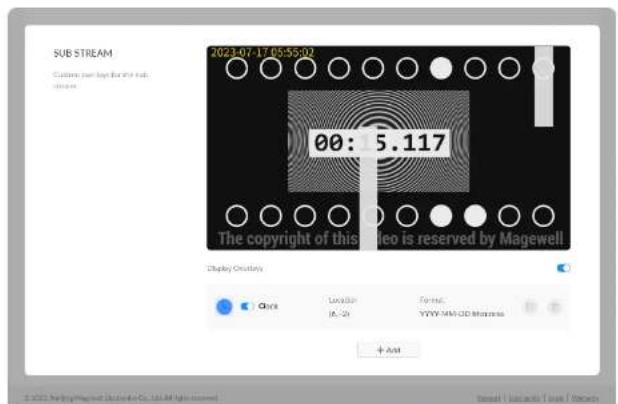 SUB STREAM Customs your logo for the next Stream 2023-07-17 05:55:02 00: 5.117 The copyright of this video is reserved by Magewell Display Onsite Quick Location EA-2h Pyrota YYYY-MM-DD Business + Add © 2023 Netty Magewell (Culated Co., Ltd. All rights reserved) Institut / Last Time / Quick