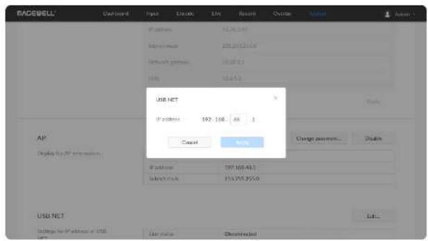 BACEWELL UFS/CCN Input Elicus Line Balance Order Symbol Anion IP address: 11.76.019 Sendkey: 255.20131000 Sendkey path: 18.28.23 USB: 16.47.3 USB NET IP address: 392 168, 46, 1 Cancel Apply Change password... Delete AP Display for AP information: IP address: 297.105.483 Sendkey path: 255.205.2559 USB NET Settings for IP address or USB USB NET List value Downloaded