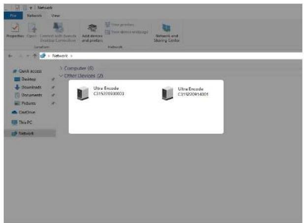 Network File Networks View Properties Open Current with Console Desktop Connection Add devices and projects New products New devices with up# Network and Sharing Codes Internet NetworkX Quick access Desktop Downloads Documents Pictures Drive This PC Network Computer (R) Other Devices (Z) Ultra Encode C31920940003 Ultra Encode C319209414001