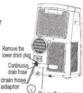 Remove the lower drain plug Continuous drain hose drain hose adaptor Press the power