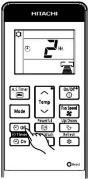 HITACHI A.S.Timer Mode Off Timer On Temp Powerful Wash On/Off* Fan Speed Up/Down Refresh Reset