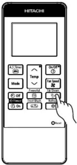 HITACHI A.S. Timer Mode Off Timer On Temp Powerful Inot Wash On/Off Fan Speed Up/Down Up Refresh Reset
