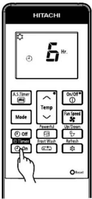 HITACHI 6 Hr. A.S.Timer Temp On/Off Mode Powerful Fan Speed Up/Down Off Timer Frost Wash Refresh On Reset