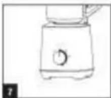Line drawing of a blender with a handle and control knob (no text or symbols)
