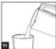 Simple line drawing of a container pouring liquid from a bottle (no text or symbols)