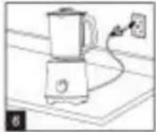 Line drawing of a blender with a power cord and electrical outlet (no text or symbols)