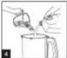 Simple line drawing of hands pouring liquid from a beaker into a cup (no text or symbols)