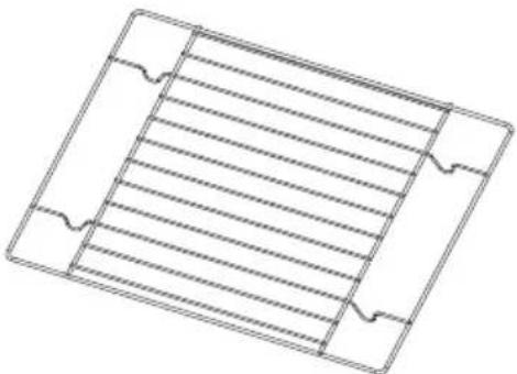 Technical line drawing of a rectangular frame with horizontal slats and side notches (no text or symbols)