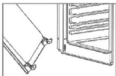 Technical line drawing of two mechanical components: a bracket and a multi-tiered rack (no text or symbols)